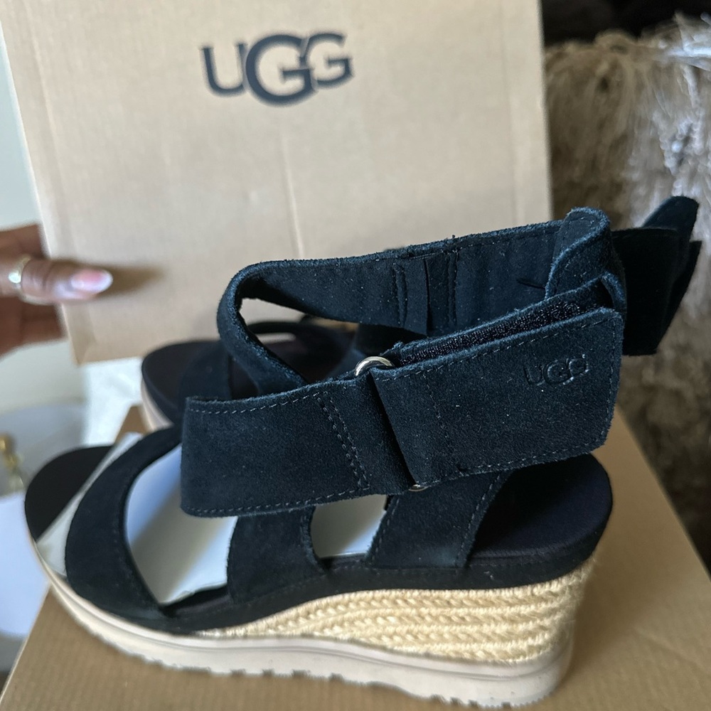 UGG Black Suede Wedge Sandals